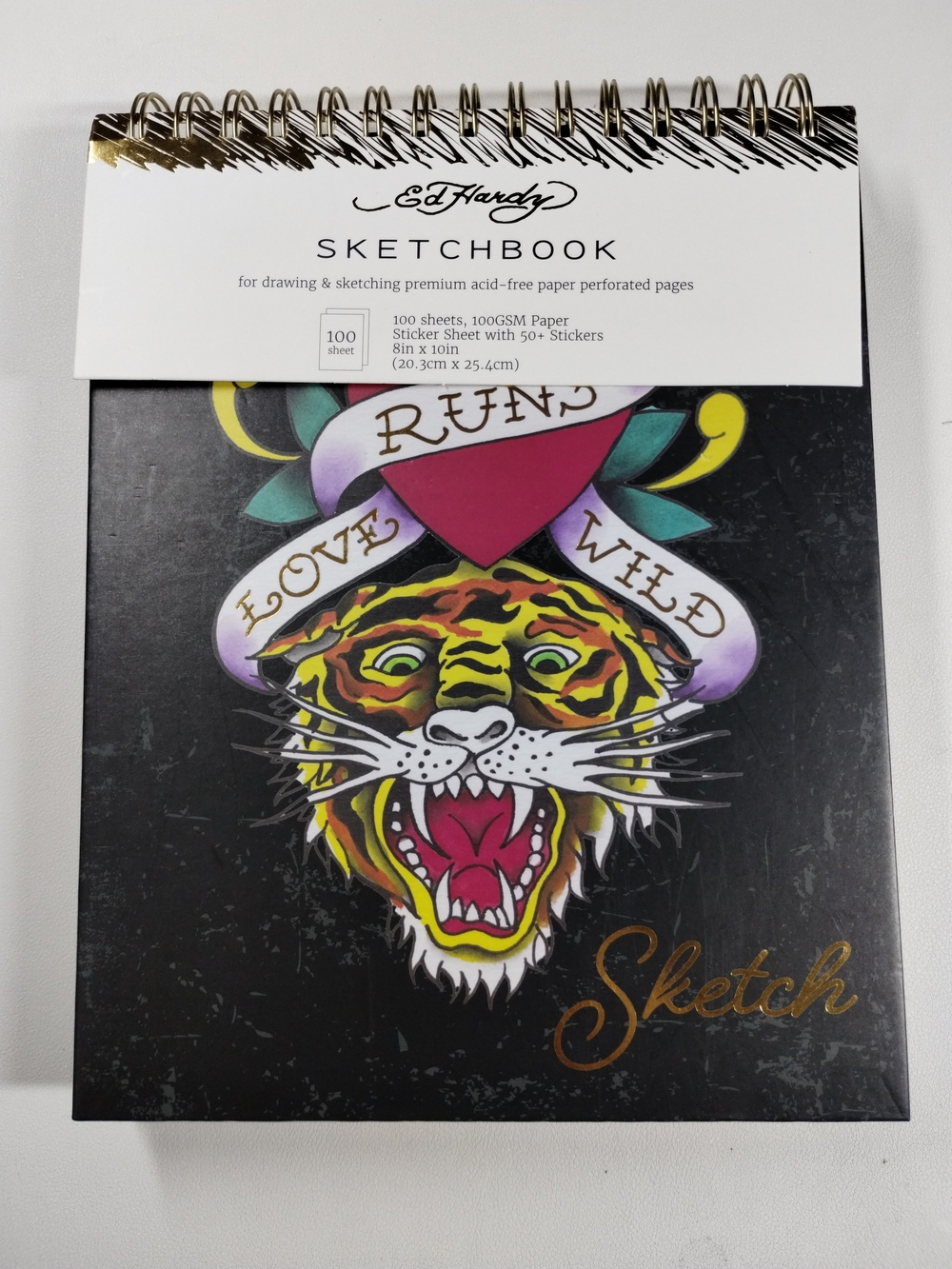 Ed Hardy Black 'Love Runs Wild' Tiger Sketchbook